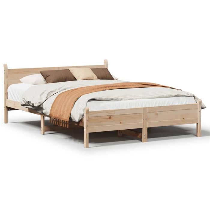 Estructura de cama de madera maciza de pino - JILL - 120x190 cm - Madera maciza de pino - Base de láminas - Espacio de almacenamiento