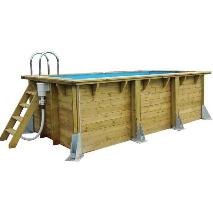 Piscina de madera UBBINK Azura 250x450 H126cm - Revestimiento azul - Para instalación sobre el suelo, semienterrada o enterrada - 15 años de garantía