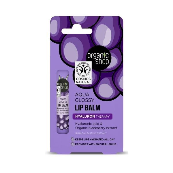Balzám na rty Organic Shop Aqua Glossy s kyselinou hyaluronovou 10 ml