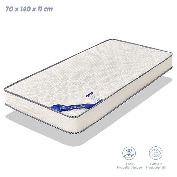 KITYTETY - Matelas bébé 70x140CM Epaisseur 11 CM - Noyau perforée et Anti Bactérien – 2 faces ultra respirant