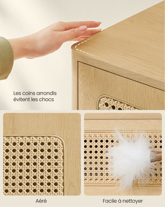 Comodino in rattan - VASAGLE - Moderno - con cassetto - Colore legno