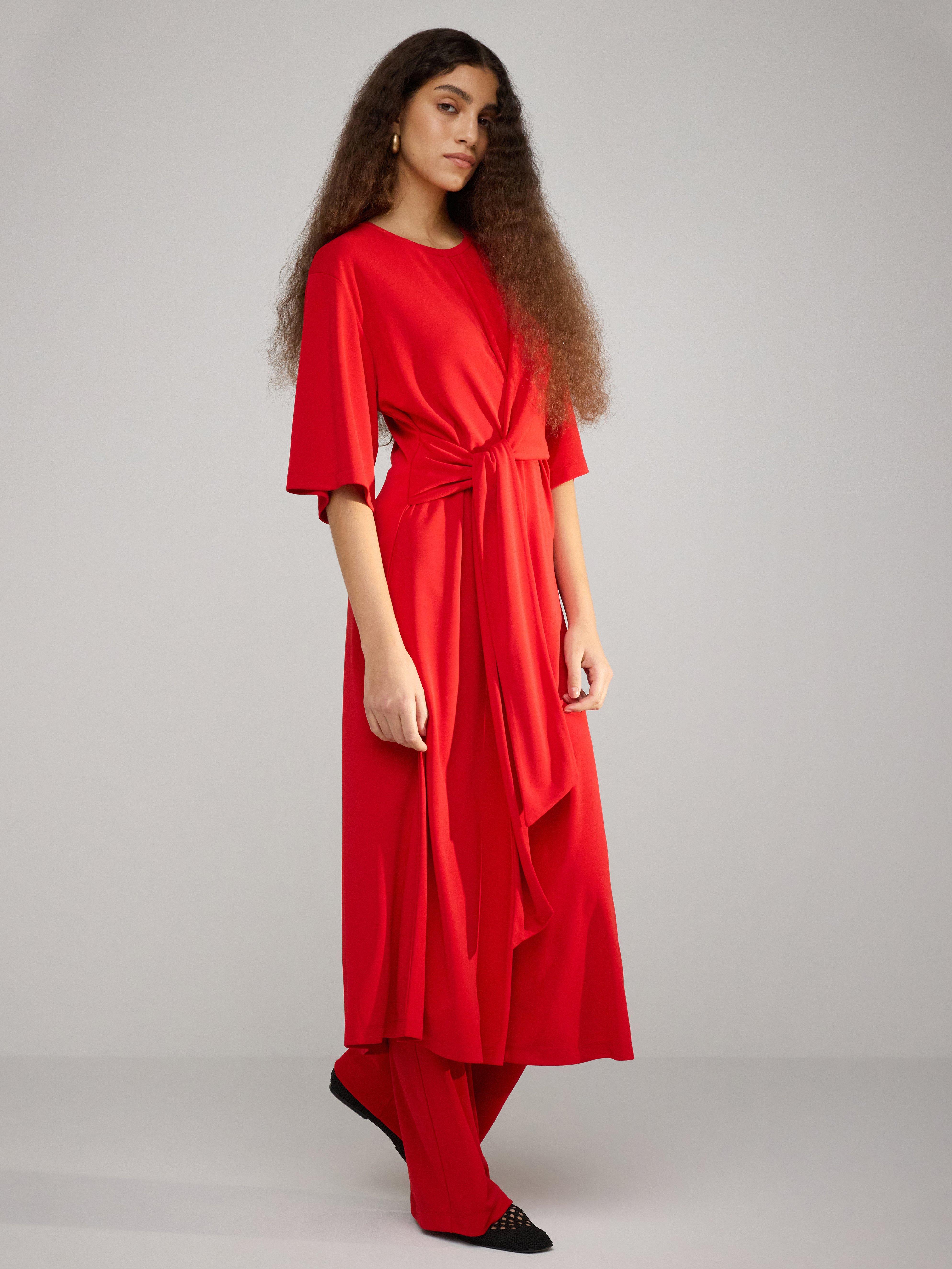 Vestido midi con detalle de lazo, rojo oscuro.