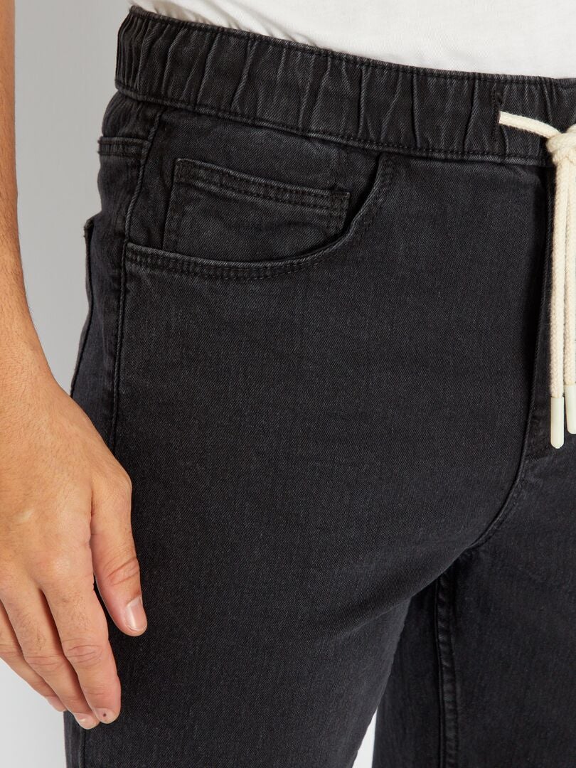 Calça jeans jogger com cintura elástica - CINZA
