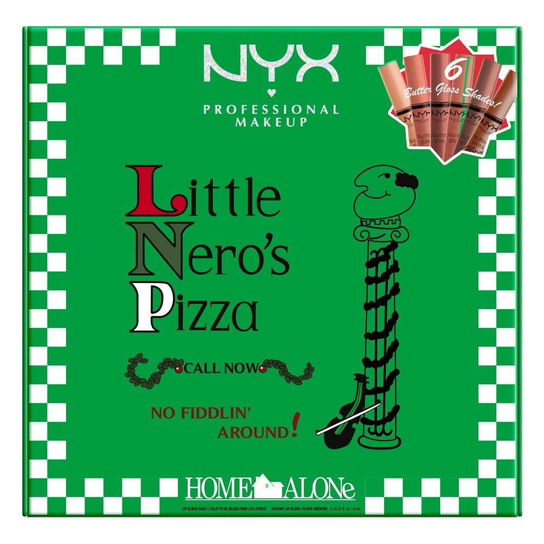NYX Professional Makeup Holiday Collection „Home Alone Pizza Vault“ sviesto blizgių makiažo rinkinys – 1 dalis