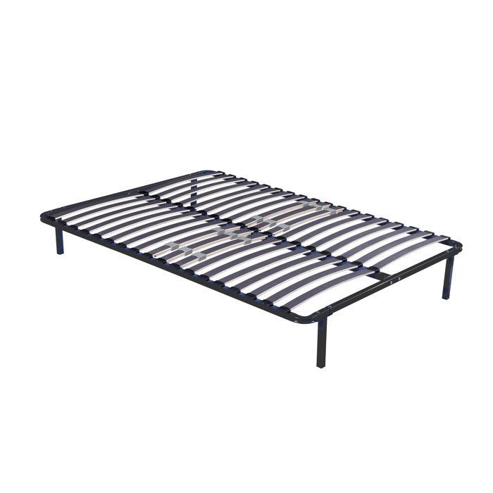 Zwarte metalen bedbodem 120x190 cm met verstevigde latten en verstelbare ondersteuning - MARION LATENBAK