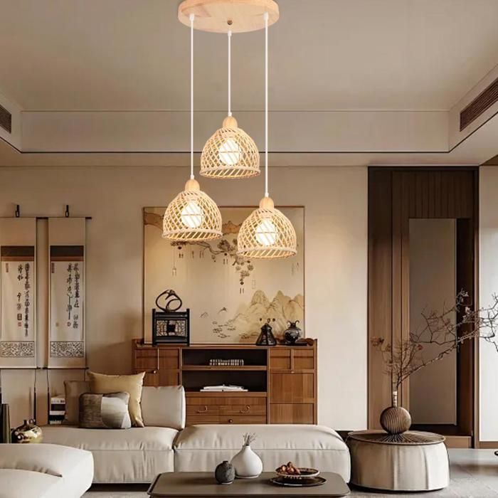 Hanglamp - IDEGU - Vintage industrieel - Hout en bamboe - E27 - 60W