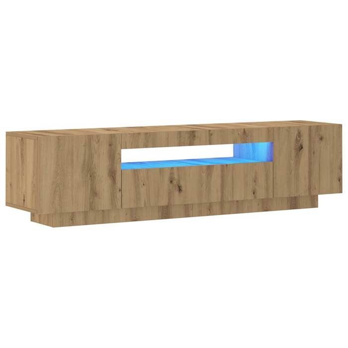 Mueble para TV ÚNICO con luces LED LMT - Mueble para TV de madera de roble de ingeniería hecho a mano cozy489578