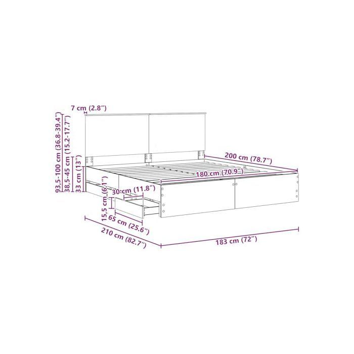 Estructura de cama con cajón - vidaXL - Blanca - 180x200 cm - Madera de ingeniería - Diseño moderno - Almacenamiento integrado