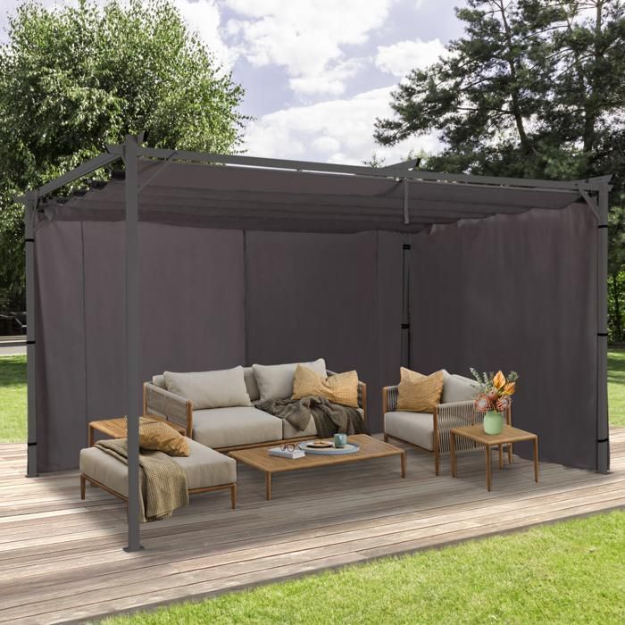 IDMARKET Juego de 2 cortinas para pérgola, de 3 y 4 metros, paneles de pared grises con cremallera.