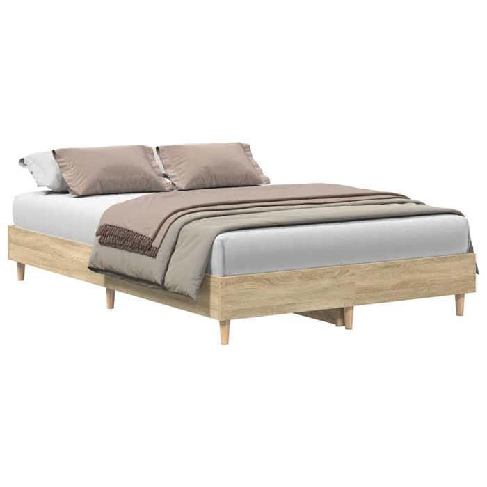 Eenpersoonsbedframe - vidaXL - Sonoma eikenhout - Massief hout - 193x123x25 cm - 120x190 cm - Lattenbodem - Eenpersoons