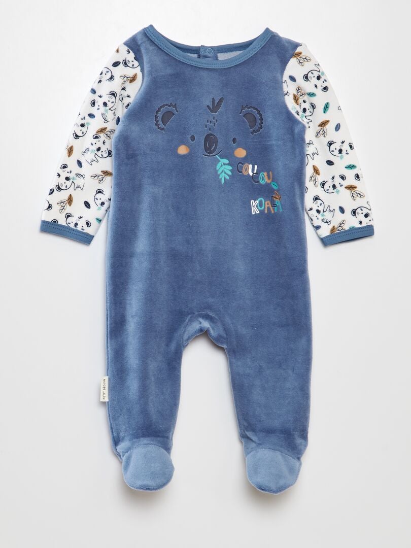 Koala fluwelen onesie 'Petit Béguin' - BLAUW