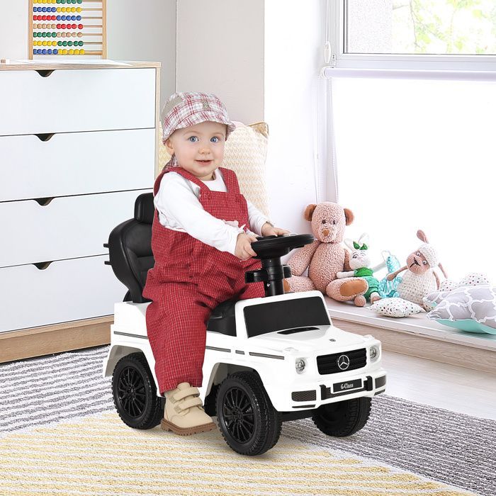 Coche de juguete infantil HOMCOM - Totalmente equipado con claxon, reposapiés y barras de seguridad - Plástico - 12-36 meses - Blanco