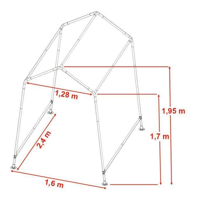 Garage tente moto - Motorguard MG2 - 1,6x2,4m - Acier galvanisé - Bâche PE 260g/m² gris