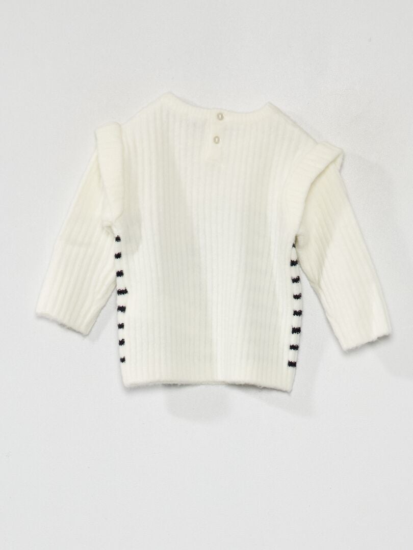 Sweter z dzianiny wzorzystej - BIAŁY