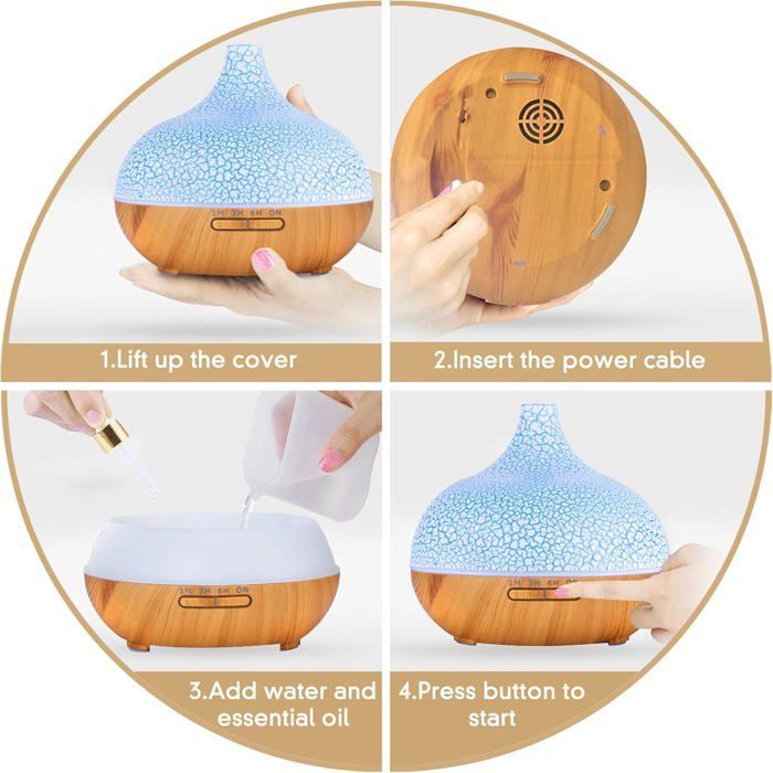 Diffuseur d'Huiles Essentielles,550ml Ultrasonique Humidificateur Diffuseur Aromathérapie Electrique avec Télécommande,7 Couleurs