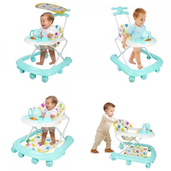 Andador plegable para bebé XUANYU 4 en 1 - Altura ajustable, musical, plegable - Carga máxima 15 kg - Verde