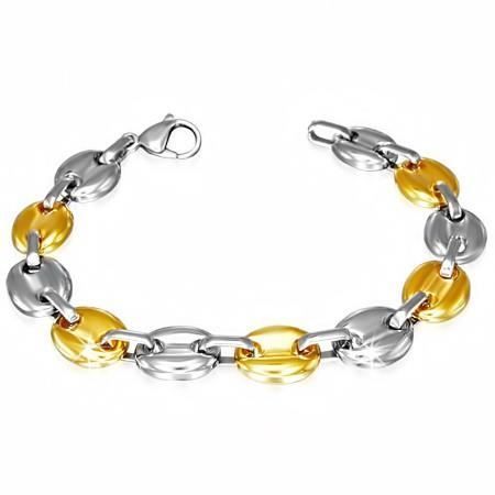 Verguld stalen damesarmband met een groot koffieboonmotief van 10 mm.
