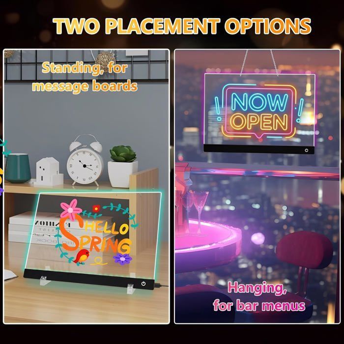 Pizarra LED iluminada con mensaje borrable, 35 cm x 25 cm, tableta gráfica iluminada con lápiz de 7 colores y soporte.
