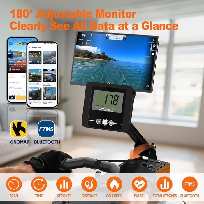 Vogatore ad acqua - ORISYN - Modello pieghevole - Bluetooth - Supporto per tablet regolabile - 160 kg