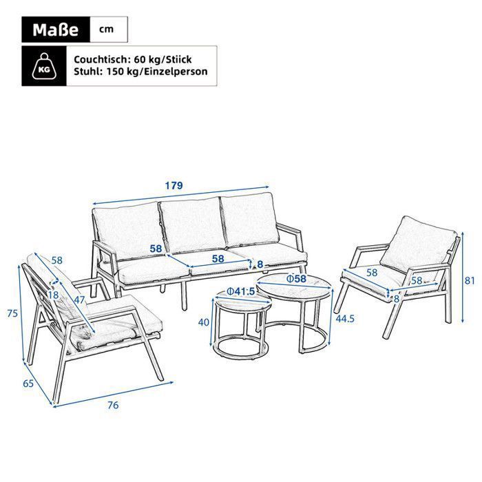 Garden furniture set - 3-seater sofa - 2 armchairs - 2 coffee tables - Marble-effect lacquered glass tabletop