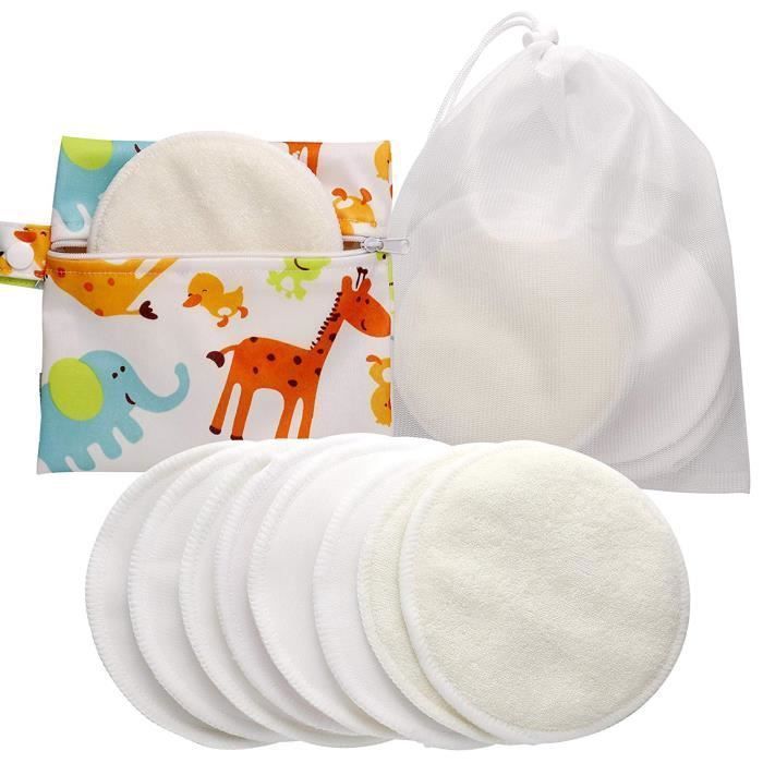 Pack de 8 Coussinets d'Allaitement en Bambou Organiques Lavables avec Sac Rangement et Linge,Anti-Fuites Compresses d'Allaitement
