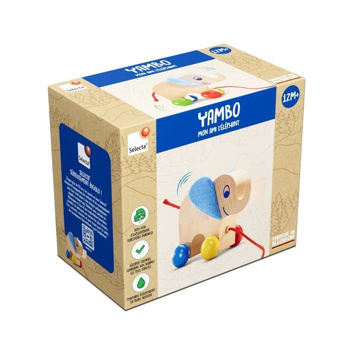 Pull toy - Selecta - Yambo - Wooden element - Beige - For babies from 12 months