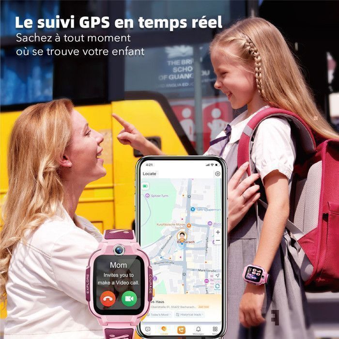 Montre Connectée Enfant 4G GPS - imoo Z3 - Appel Vidéo - Téléphone SMS - Caméra HD - IP68 Étanche - Podomètre - Cadeau Fille - Rose