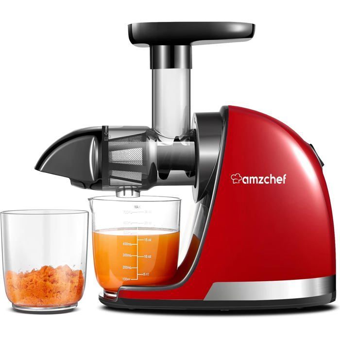 AMZCHEF Fruit and Vegetable Juicer, Slow Juicer, BPA-Free Citrus Press, 99% Juice Yield, Red
