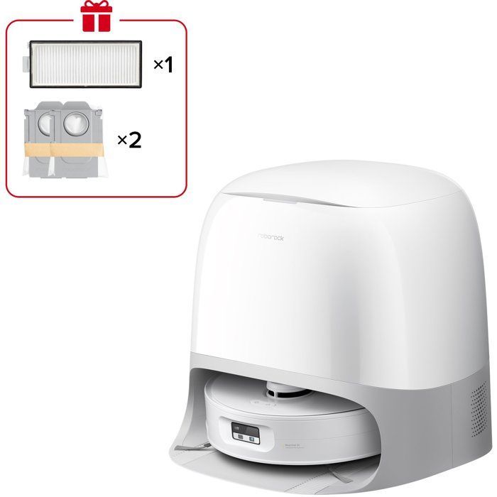 Aspirador e esfregão robô - ROBOROCK - Qrevo Curv 2 FlowX - Potência de sucção de 20.000 Pa - Base de carregamento multifuncional - 220 rpm - Branco