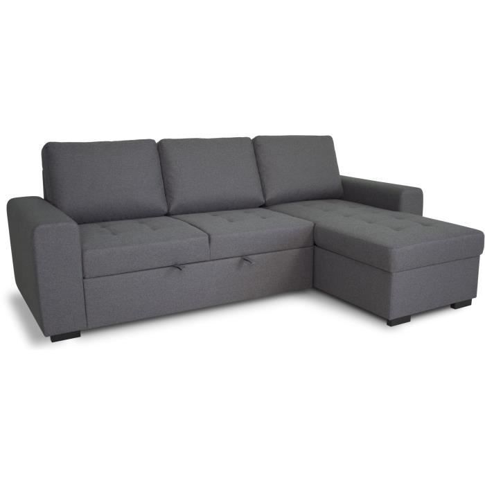 Sofá cama esquinero reversible CATHY de 3 plazas - Tela gris - Ancho 242 x Profundidad 155 x Alto 85 cm