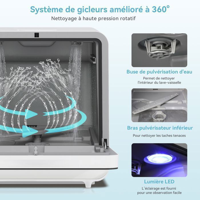 Mini Freestanding Dishwasher, 4 Place Settings, 6 Programs, Drying Function, 5L Water Tank, 45 cm