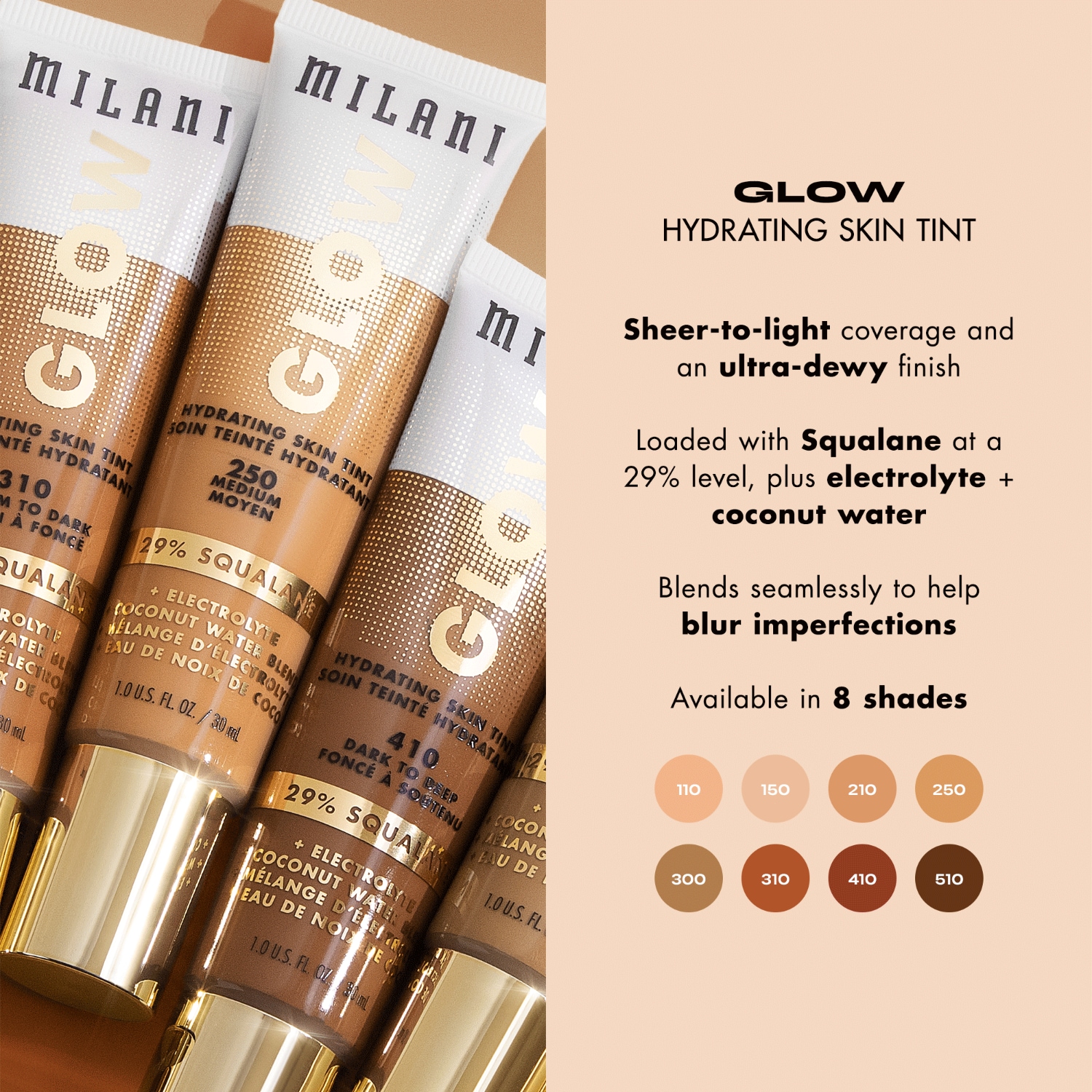 Base de maquillaje Milani Glow con color hidratante para la piel - 30 ml
