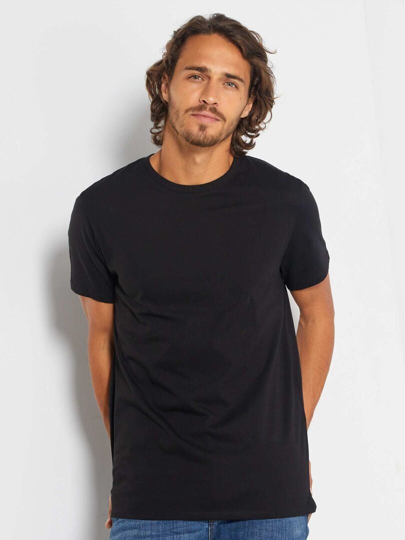 Camiseta de malha lisa de corte reto - preta