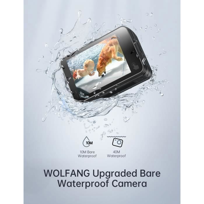 Câmera de ação WOLFANG GA420 - 4K 60FPS, à prova d'água até 10 metros (sem caixa estanque), com estabilizador EIS de tela dupla e acessórios.