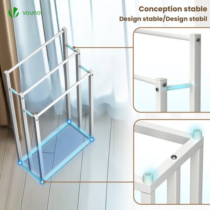 Suporte de toalhas de chão VOUNOT® - Suporte de 3 níveis - Metal - Branco