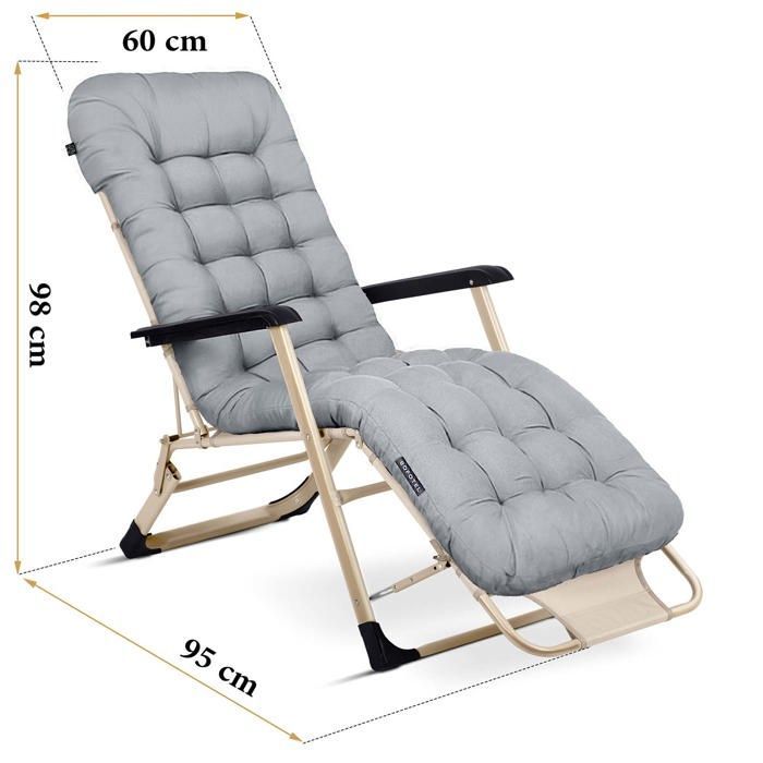Chaise longue de jardin pliante - Sofotel - Coussin ChillWell - Gris clair - Réglable - Résistant aux intempéries