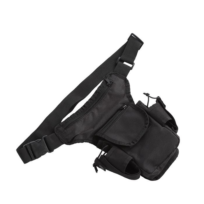 Riñonera de nailon negro para hombre y mujer, riñonera con radio portátil tipo walkie-talkie.