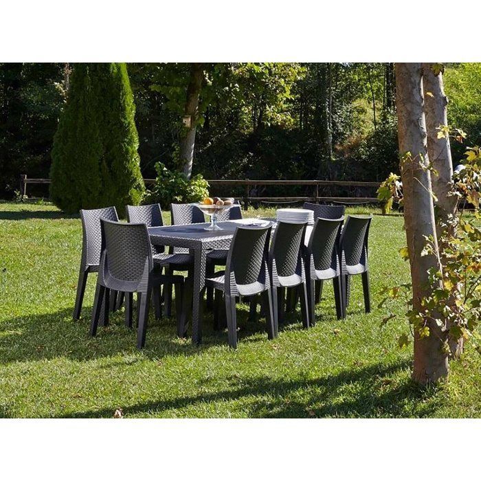 Roma Outdoor Table, Extendable Rectangular Dining Table, Extendable Rattan-Effect Garden Table, 150x90h72 cm, Anthracite