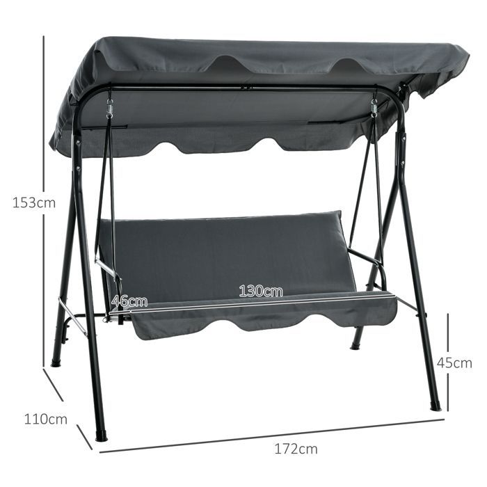 Outsunny - Balancelle de jardin - Métal - 172x110x153cm - Gris