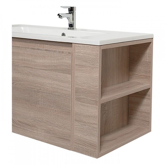 Mobile bagno VESNA con lavabo, specchio e colonna / Finitura rovere sbiancato