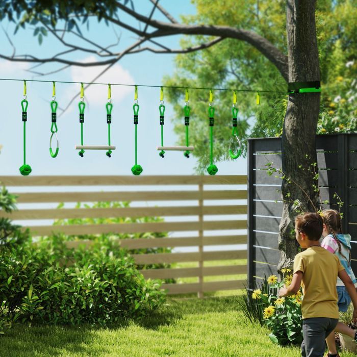 Parcours d'obstacles Ninja pour enfants - AIYAPLAY - 10 M - 7 pièces charge 50 kg - installation facile - vert