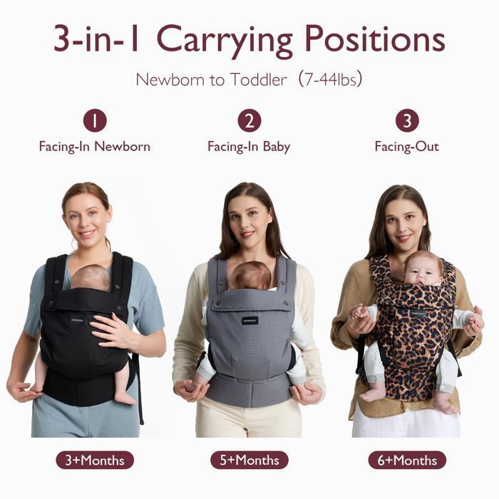 Momcozy Babytrage, ergonomische Babytrage, geeignet für Babys von 3,2 bis 20 kg, Grau
