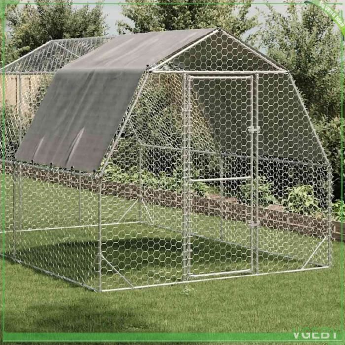 Galinheiro VGEBY com telhado, 2,5 x 4 x 2,25 m, aço galvanizado - 7894202968618