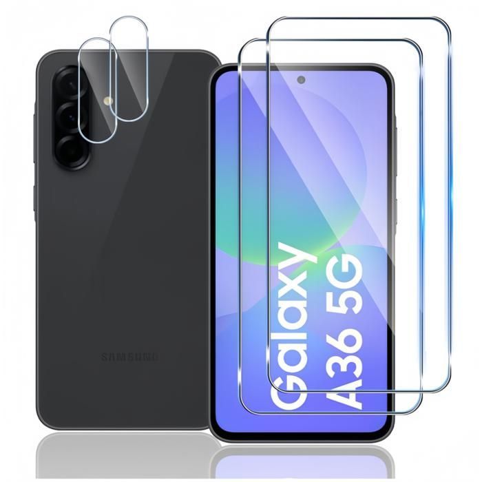 Lot de 2 Verre Trempé pour SAMSUNG GALAXY A36 5G + 2 Protection Objectif Caméra Arrière en Verre Trempé Ultra HD Anti-Rayures 9H