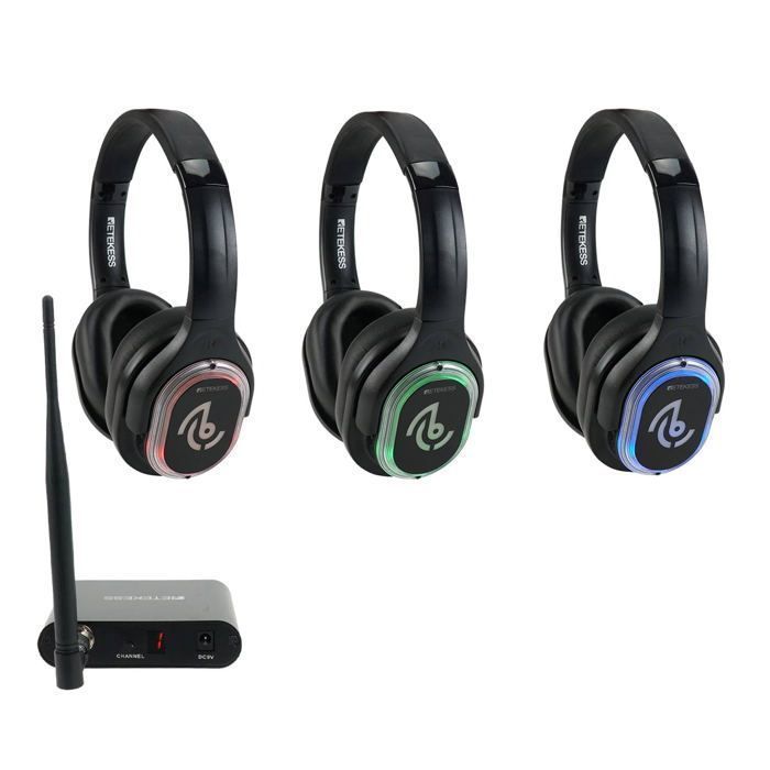 Retekess TA004 Wireless TV Headphones, Silent Disco Starter Kit, 200m Range, 3 Earbuds, Party Headphone Set