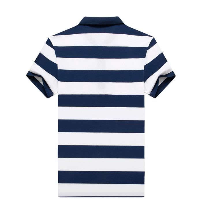 Polo da uomo a righe, estiva, maniche corte, elegante, traspirante, tessuto confortevole - bianca