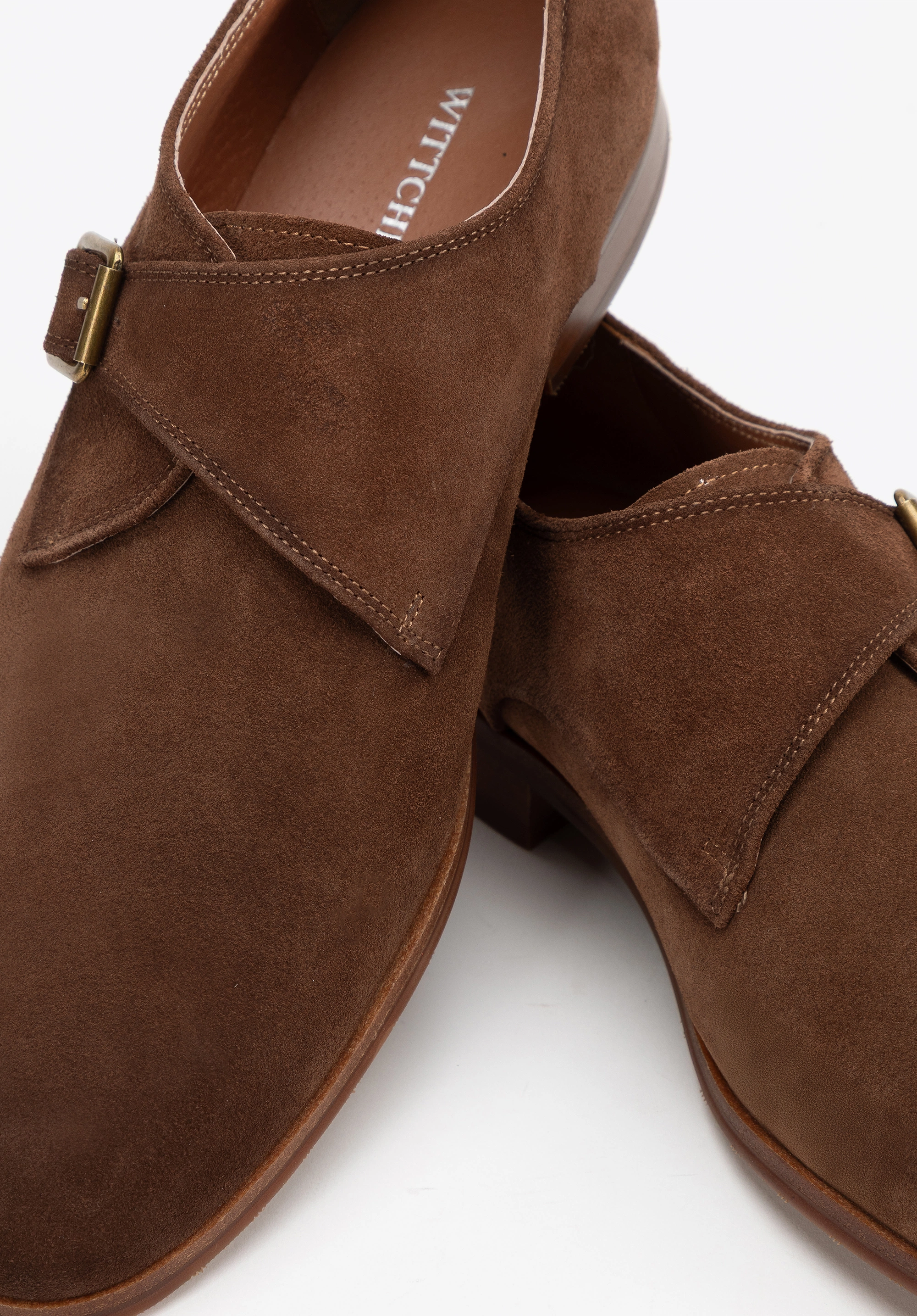 Męskie buty monki ze skóry zamszowej ciemny brąz
