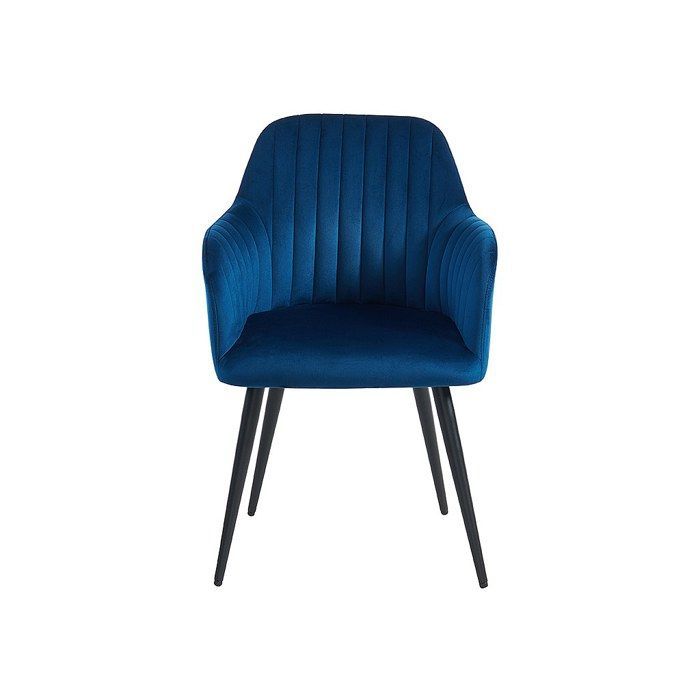 Set di 6 sedie con braccioli in velluto e metallo nero - Blu - ELEANA