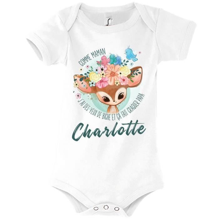 Charlotte | Body de bebé con nombre para niña | Como los ojos de gacela de mamá | Ropa adorable para bebés de 3 a 6 meses