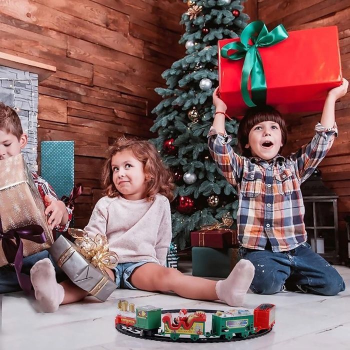 Tren eléctrico navideño, tren infantil con vías para niños y niñas.